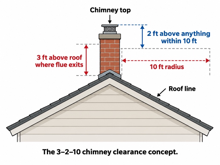 The 3 - 2 -10 chimney clearance concept illustrated