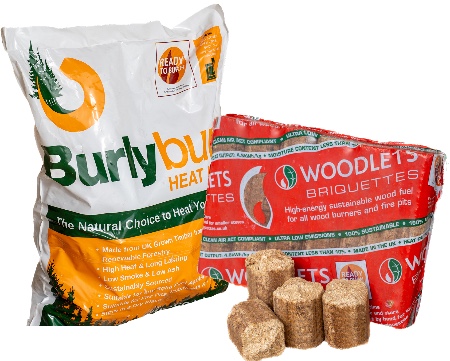 Burlyburn heat logs and woodlets briquettes