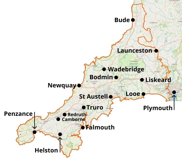 map of Cornwall