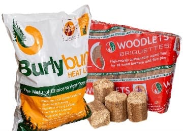 Burlyburn heat logs and woodlets briquettes